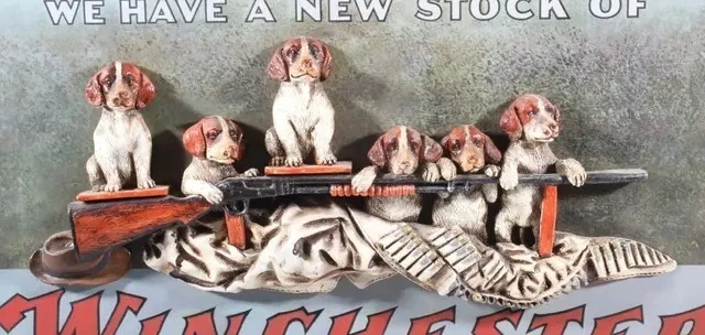 De colección Raro Winchester "¿DO YOU SHOOT?" con cachorros Bretaña 3D 17" x 27" Foto 3 de 4