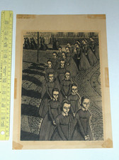Vintage Fritz Eichenberg Wood Engraving Print - Jane Eyre - The Orphans (Signed)