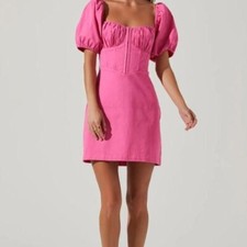 ASTR Kelilah Puff Sleeve Bustier Mini Dress Small Hot Pink Corset Wedding Guest