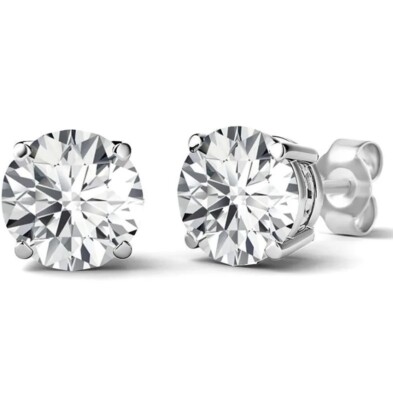 1,00 ct Rundschliff VVS1/D Lab Created Ohrstecker 14 K Weißgold 6 mm Push Back