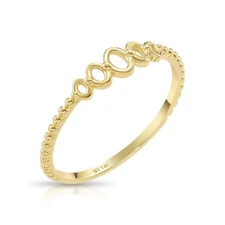 14K Real Solid Yellow Gold Dainty Oval Link Minimalist Beaded Band Ring