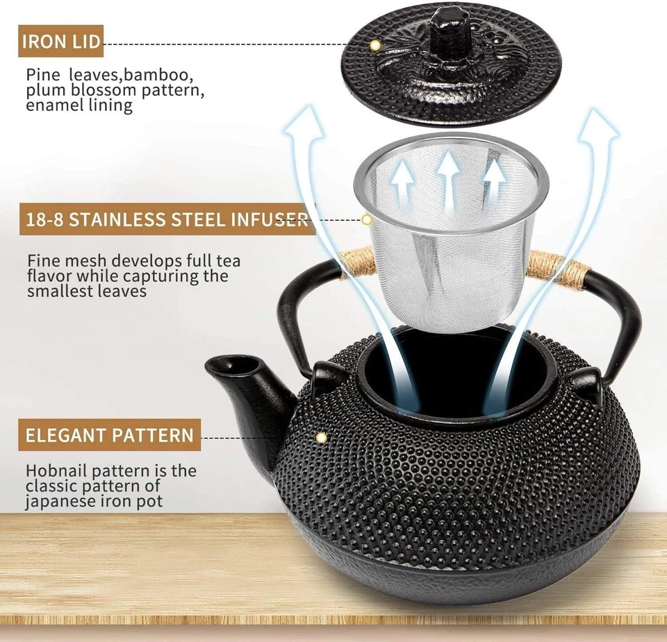 Tetera, Tetera De Hierro Fundido Para Estufa, Tetera De Hierro Fundido, Negro EE. UU. Foto 2 de 4