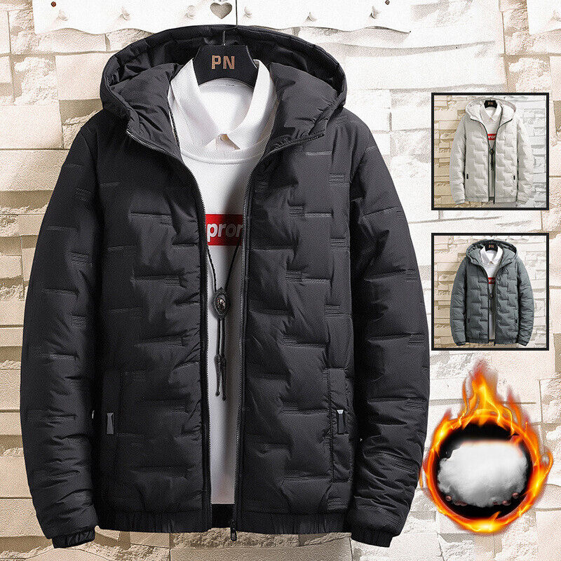 Men Winter Warm Duck Down Jacket Ski Snow Thick Hooded Puffer Coat Parka  Quilted