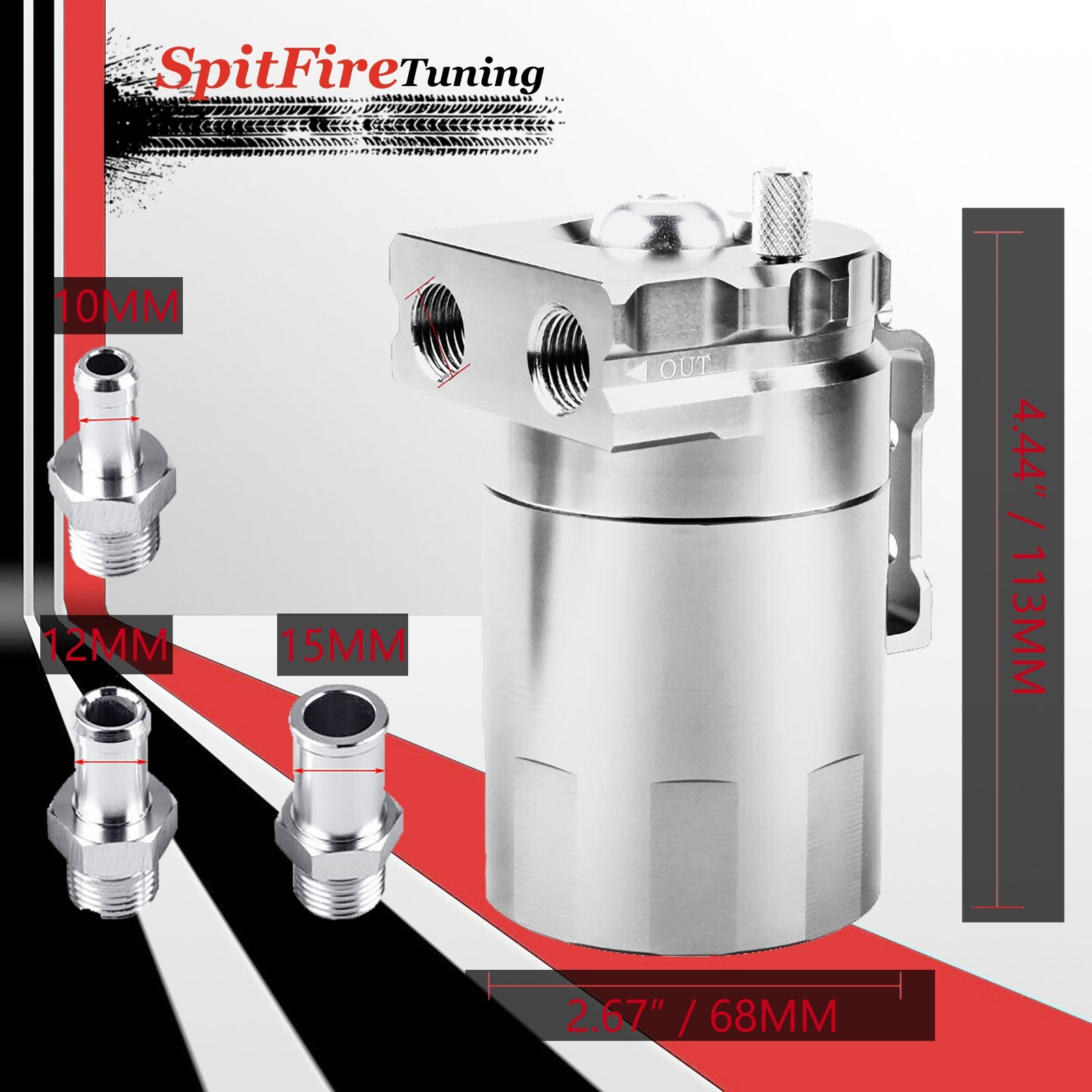 Oil Catch Can Baffled Tank Breather Filter Universal Silver Fits Aston Martin