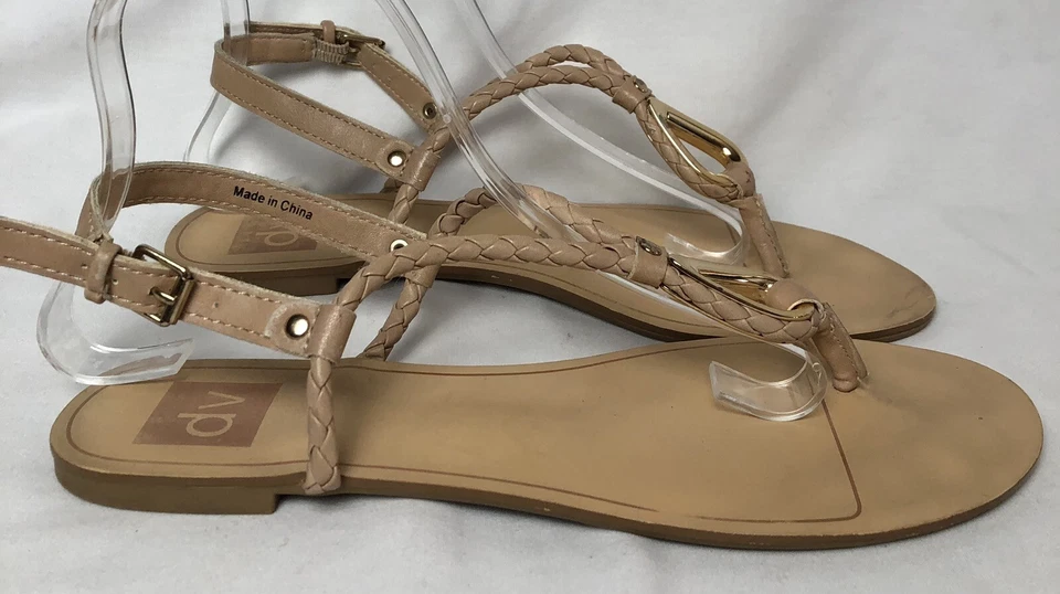 Sandalias planas de tanga Dolce Vita talla 8,5 cuero trenzado beige correas al tobillo hebilla Foto 3 de 4