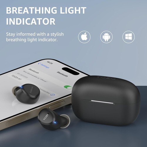 Bezprzewodowe słuchawki douszne TOZO A1 Bluetooth 5.3 IPX5 mikrofon + połączenie AI, 32 KOREKTOR, etui ładujące - Zdjęcie 2 z 6