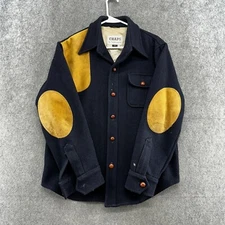 VTG Ralph Lauren Chaps Shooting Jacket Men 44R Blue Wool Leather Patch 90s