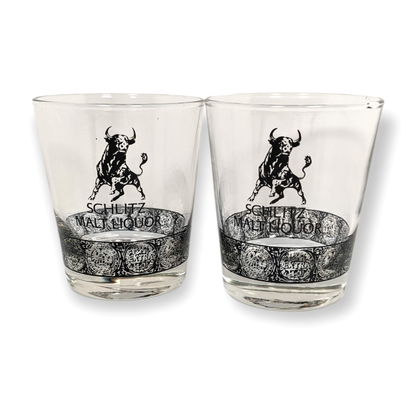 Set 2 Schlitz Malt Liquor "The Bull" 4" 10 oz Heavy Bottom Beer