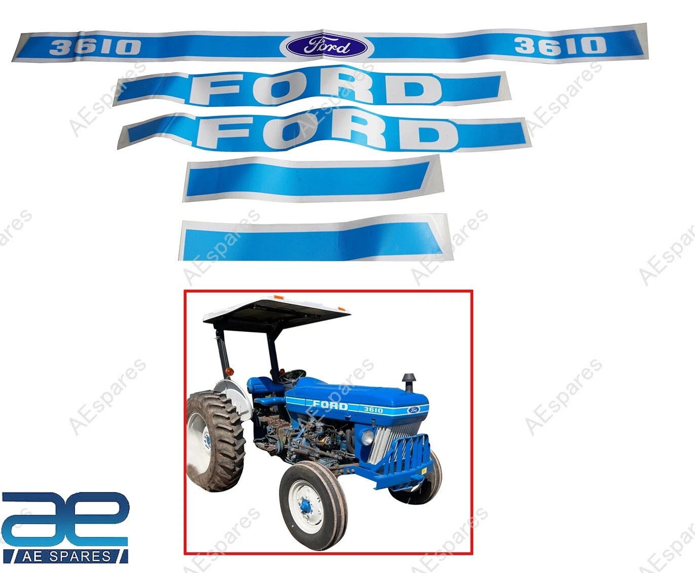 Blue & White Hood Decal Emblem Sticker Kit for Ford 3610 Tractor