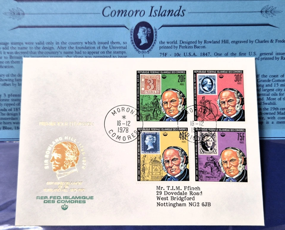 Comoros First Day Cover Issue 1979 Commemorating Sir Rowland Hill - Image 3 of 3