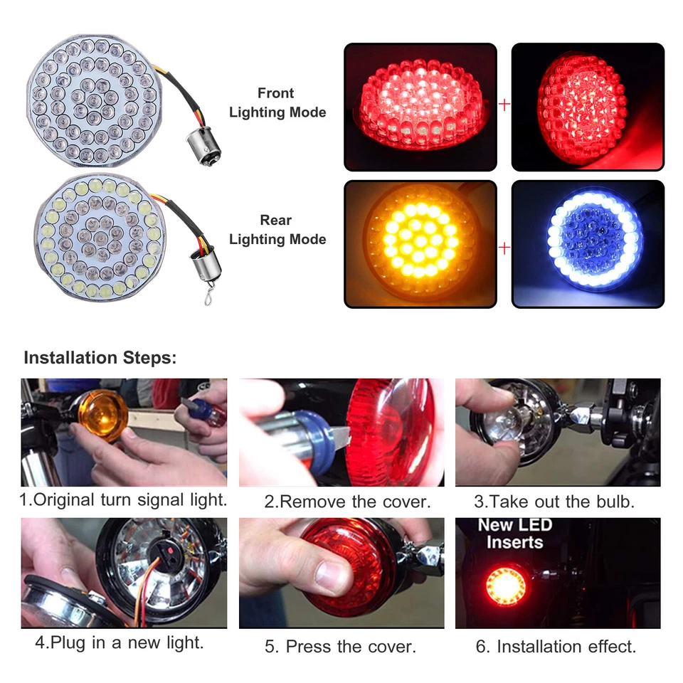 Insertos de luces de giro delanteras y traseras LED 1157 2" aptos para Harley Road Glide Foto 2 de 4