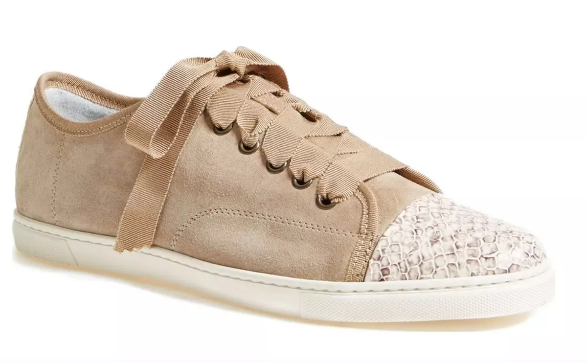 Lanvin Cap Toe Suede Sneakers Beige N6172* Women Size 40 EUR