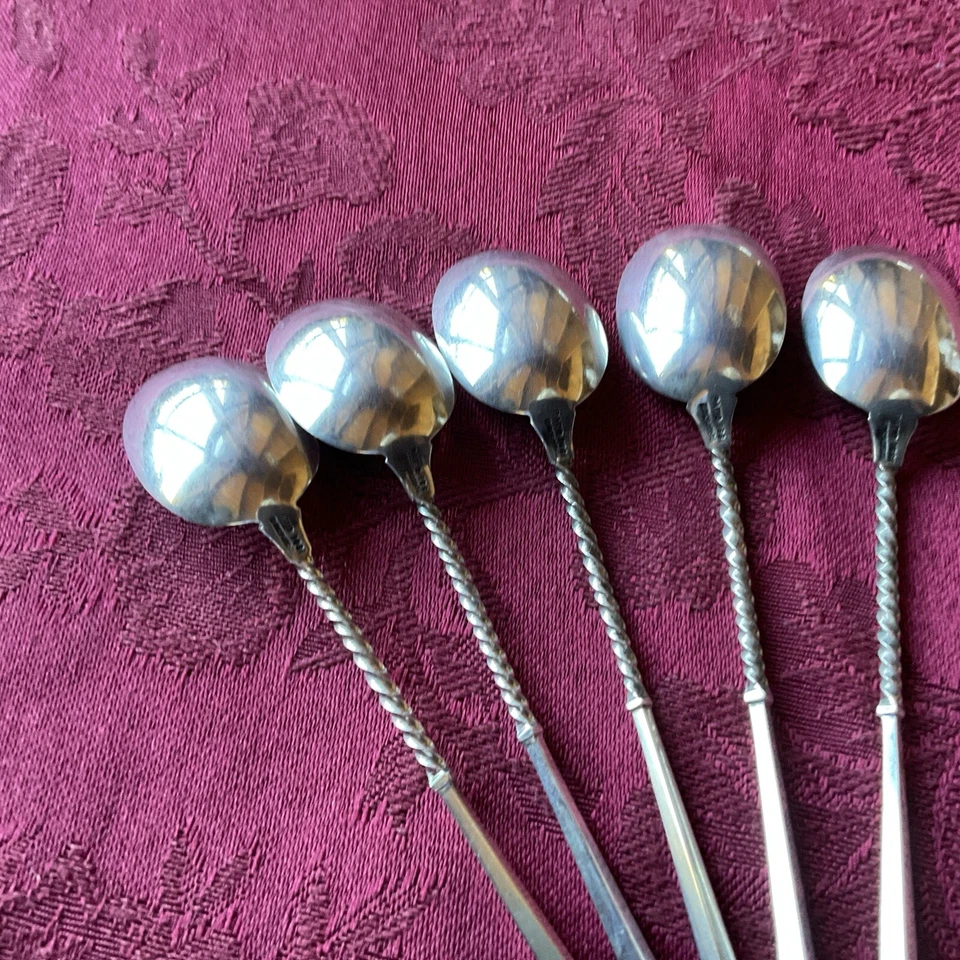 Juego de 5 CUCHARAS DE CAFÉ ESTERLINAS-por Whiting WDS26-cuadradas y torcidas-estilo estético Foto 3 de 4