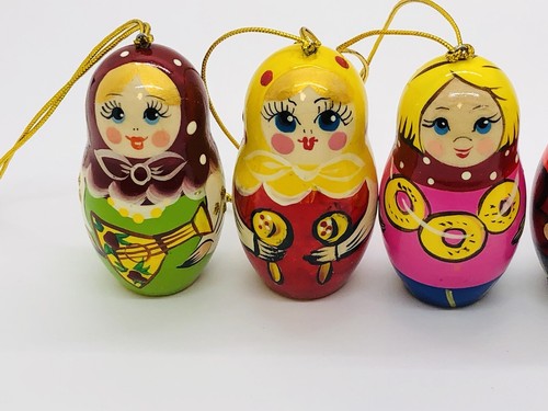 6 muñecas matrioshka auténticas adornos navideños rusos de madera pintados a mano - Imagen 7 de 12