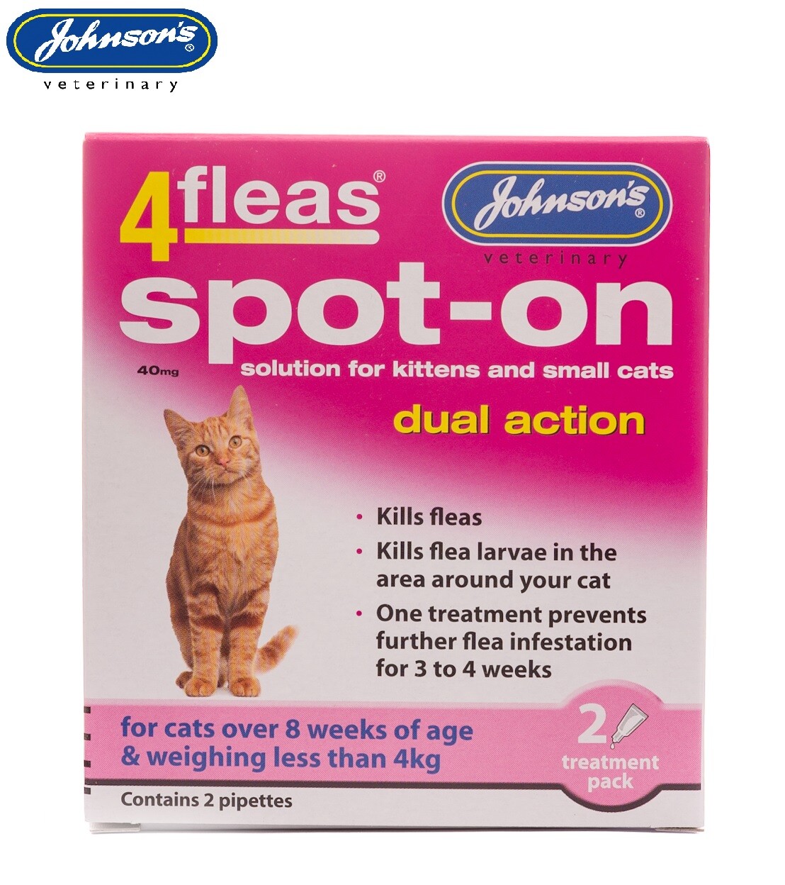 JOHNSONS 4FLEAS SPOT-ON DUAL ACTION FLEA TREATMENT FOR SMALL CATS & KITTENS 4KG<