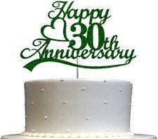 30th Anniversary Cake Topper Green Glitter, 30 Wedding Anniversary Party Decorat