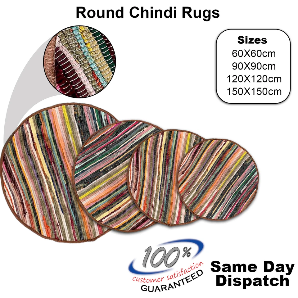 Handmade Chindi Rag Rug 100% Cotton Recycled Multi Coloured Woven Flat Floor Mat - Image 3 of 4