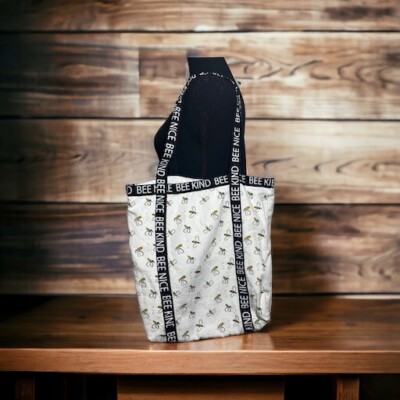 Canvas Tote Bag Womens Shoulder White Bumblebee Small Scuff Mark Be Kind