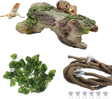 Reptile Hollow Tree Trunk Decoration,Resin Lizard Hideouts Log Hideaway,Crested