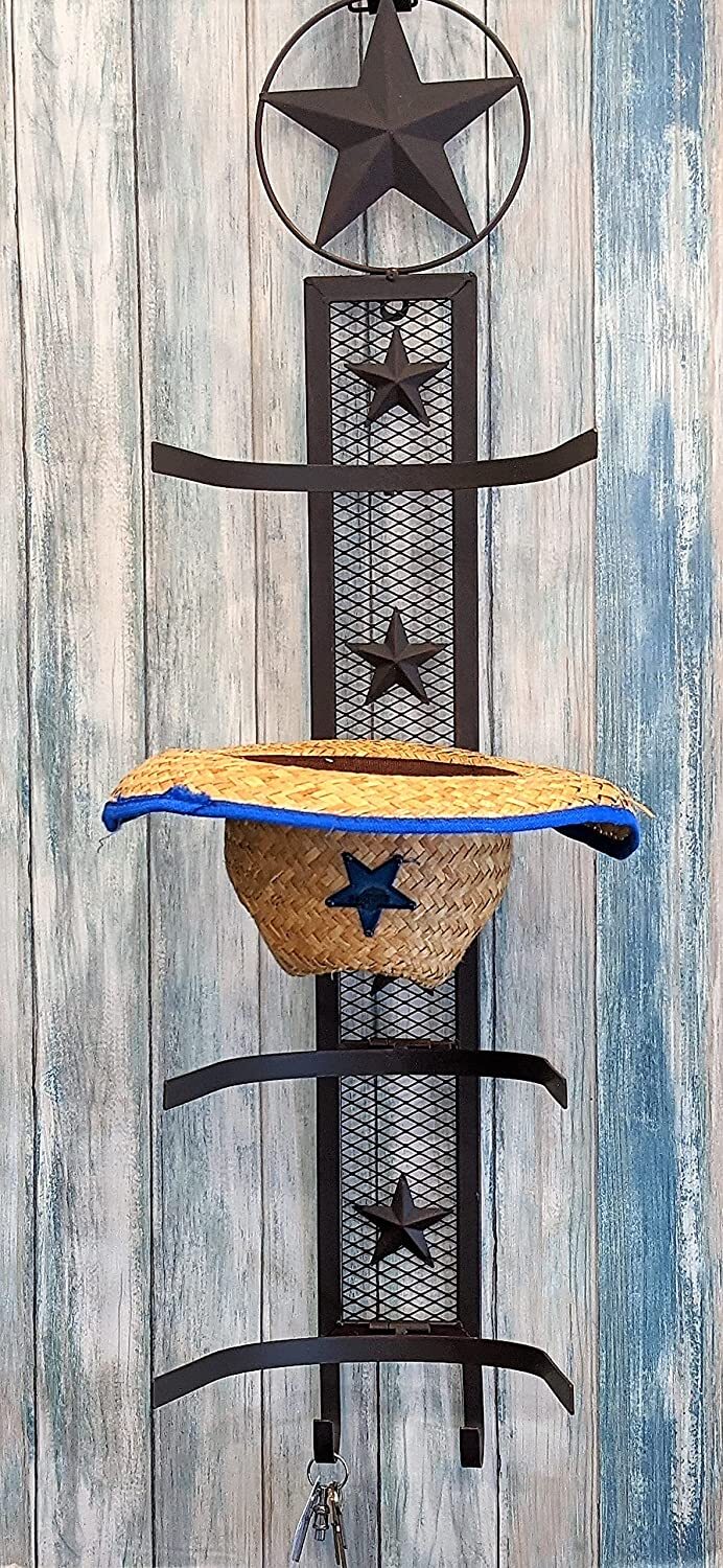 Metal Star Western Cowboy Hat Rack Wall Hanging Hanger Organizer Holder