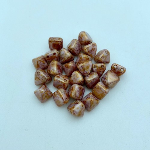 Purple & Gold 2-Holed Pyramid Czech Glass Beads (6mm) (SCG29) - Picture 6 of 10