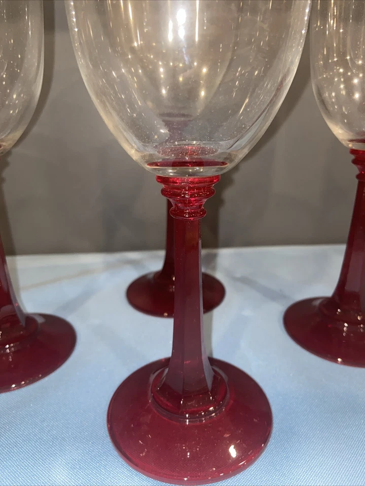 Martha Stewart Collection Red Stem White Wine Glasses, Set of 4 , 8.5” Tall- M - Image 3 of 4