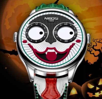 Clown - Orologio da polso da uomo, analogico, al quarzo, in acciaio
