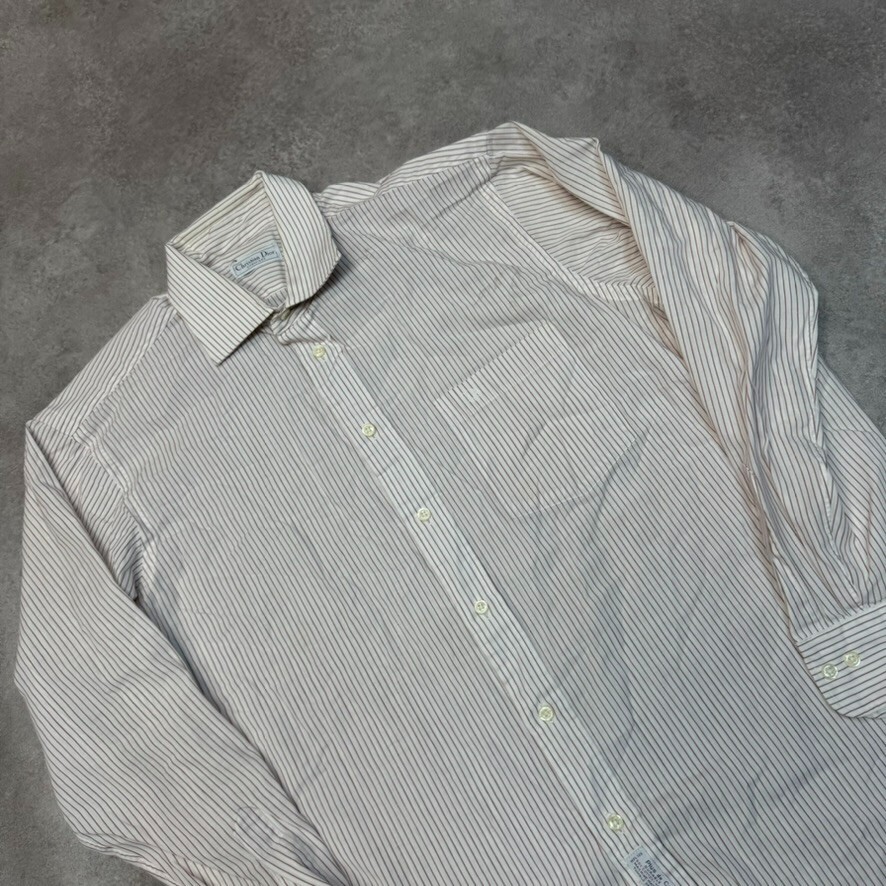 Christian Dior Shirt Mens Large Striped USA Long Sleeve Button Up Designer Red image 3
