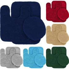 3-Piece Solid Bathroom Bath Mat Contour Rug Set with Toilet Lid Cover #6 Mixture
