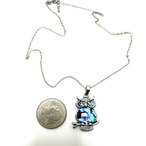 Vintage Silver Abalone Figural Owl Pendant Intricate Necklace Spirit Animal - Picture 3 of 4