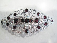 Silver filigree hair clip barrette with purple crystals bridal hair clip