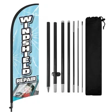 8FT Windshield Repair Advertising Feather Flag Banner with Pole and Ground Stake