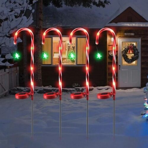 Solar Candy Cane Christmas Decor Path-light Stake Lamp Pathway Xmas Garden Decor