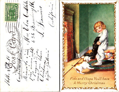 Fido & I hope You'll have A Merry Christmas  Vintage Postcard used 55124