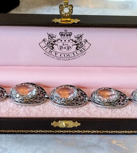 Juicy Couture Vintage Silver-Tone Bracelet/ Large Crystals Original Box New - Afbeelding 1 van 9