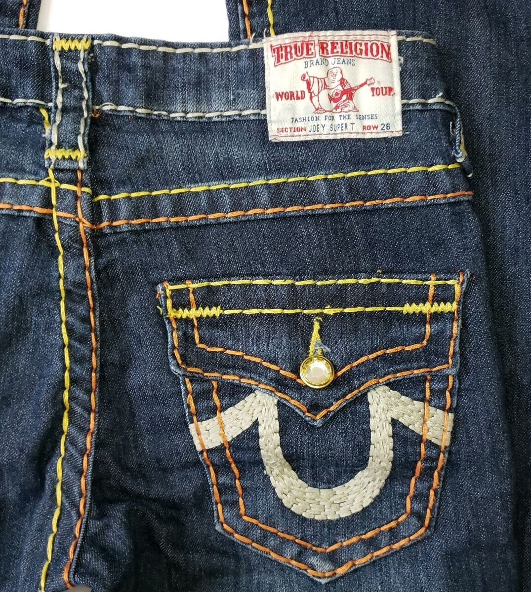 TRUE RELIGION Joey Super T Jeans Womens 26 Yellow Cystals TRUE RELIGION Joey Super T Jeans Womens 26 Yellow Cystals