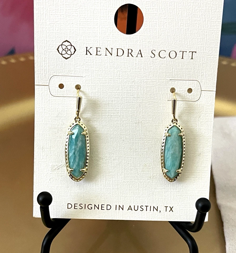 Kendra Scott EVA AMAZONITE Drop Earrings Gold Over Brass Turquoise NEWw Tags+Bag - Image 2 of 3