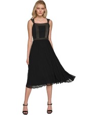 Karl Lagerfeld Womens Contrasting Stitches Midi Dress, Black, 10