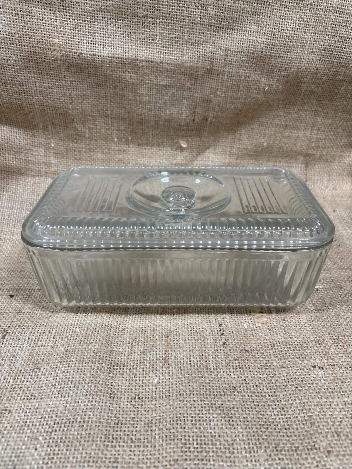 Rectangle Glass Refrigerator Dish With Lid Vintage 9x5.5