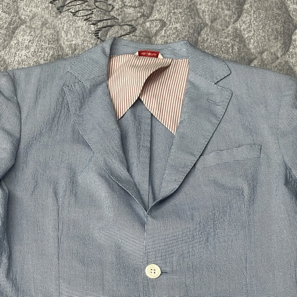 Brooks Brothers Red Fleece Blazer Micro Check Jacket Blue Cotton Stretch Men 38R - Image 2 of 4