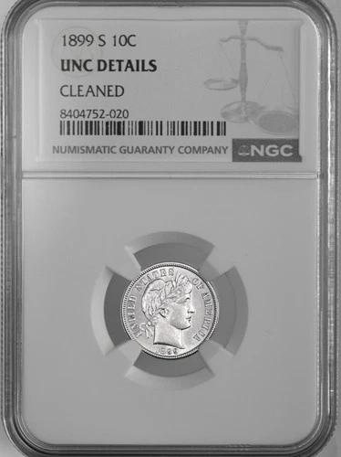 1899-S 10C BARBER SILVER DIME SAN FRANCISCO NGC UNC DETAILS CLEANED #8404752-020