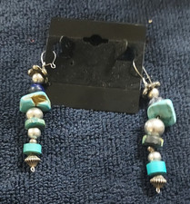 Handcrafted Turquoise Beaded Dangle Earrings Silver  Bohemian 