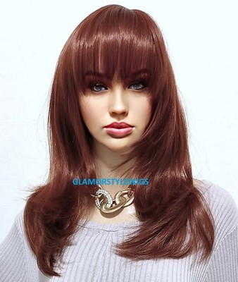 27'' FULL WIG STRAIGHT LAYERED BOB WITH BANGS AUBURN MIX #130 NWT
