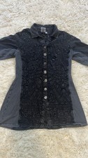 Parsley  Sage Sz Small Charcoal Gray Stone Wash Embroided Tunic Top