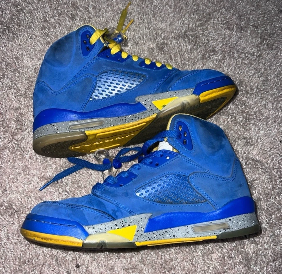 AIR JORDAN 5 RETRÔ GS LANEY #CI3287-400 KID TAMANHO 6y AMARELO AZUL REAL. - Imagem 2 de 4
