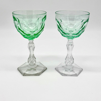2 Val Saint Lambert? Uranglas Weingläser Art Deco | facettiert | hexagonaler Fuß