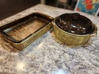 Pyrex Baking Dishes Amber Brown With Golden Harvest Metal Cradles 5 Pcs Vintage