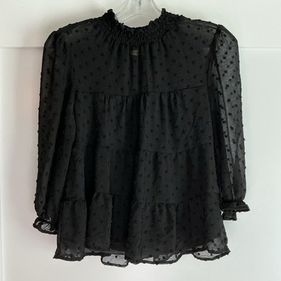 Monteau Los Angeles Womens Medium Black Sheer Polka Dot Top Whimsigoth Grunge