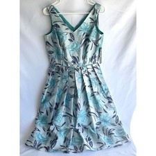 Tahari ASL Women's Sleeveless V-Neck Fit and Flare Party Dress Ivory Turquoise 6