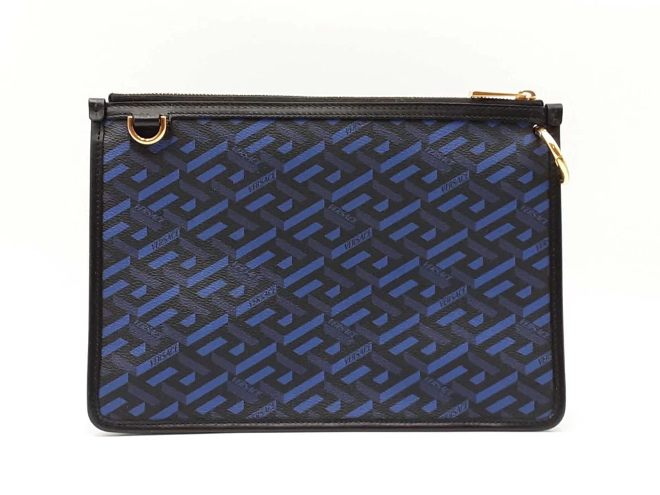 Bolso Bandolera Versace La Greca Signature Lona Recubierta Negro y Azul Fw0725ozxdu Foto 4 de 4